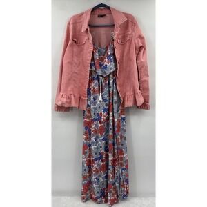 DG2 Pink Wash Ruffled-Hem‎ Stretch Denim Jacket XL & Japna Strapless Dress Sz L